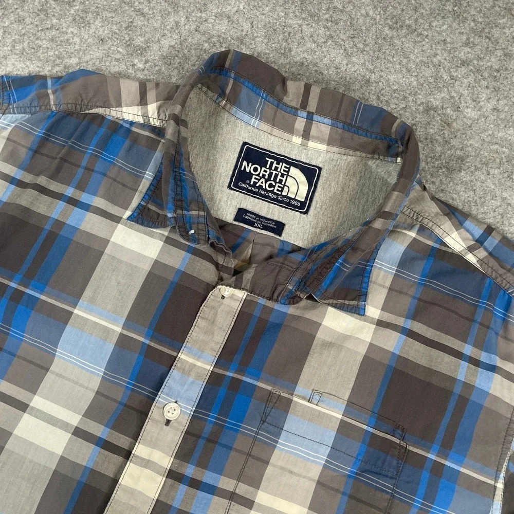 The North Face Mens Shirt XXL Blue Plaid Long Sleeve Outdoor Hiking Button Down